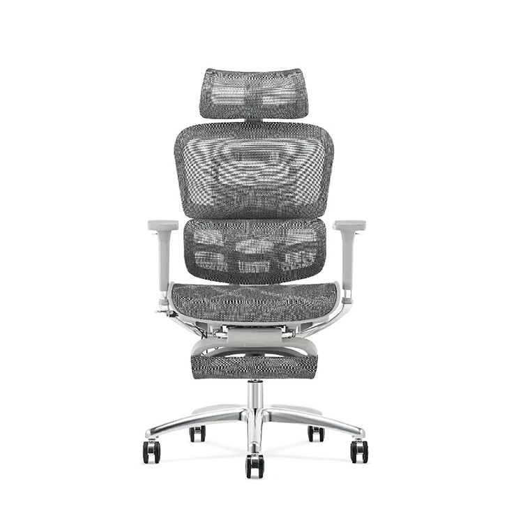 Ergonomic Swiveling High-back Grey Chair M181A-2 Footrest AL Base for Office Meeting Room